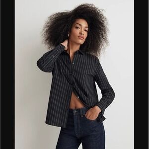 Madewell NEW NWT Womens Small Black Paxton Striped Poplin Button Up Shirt